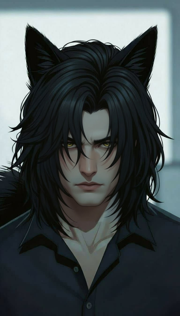 Man with Fox Ears in Gloomy Office