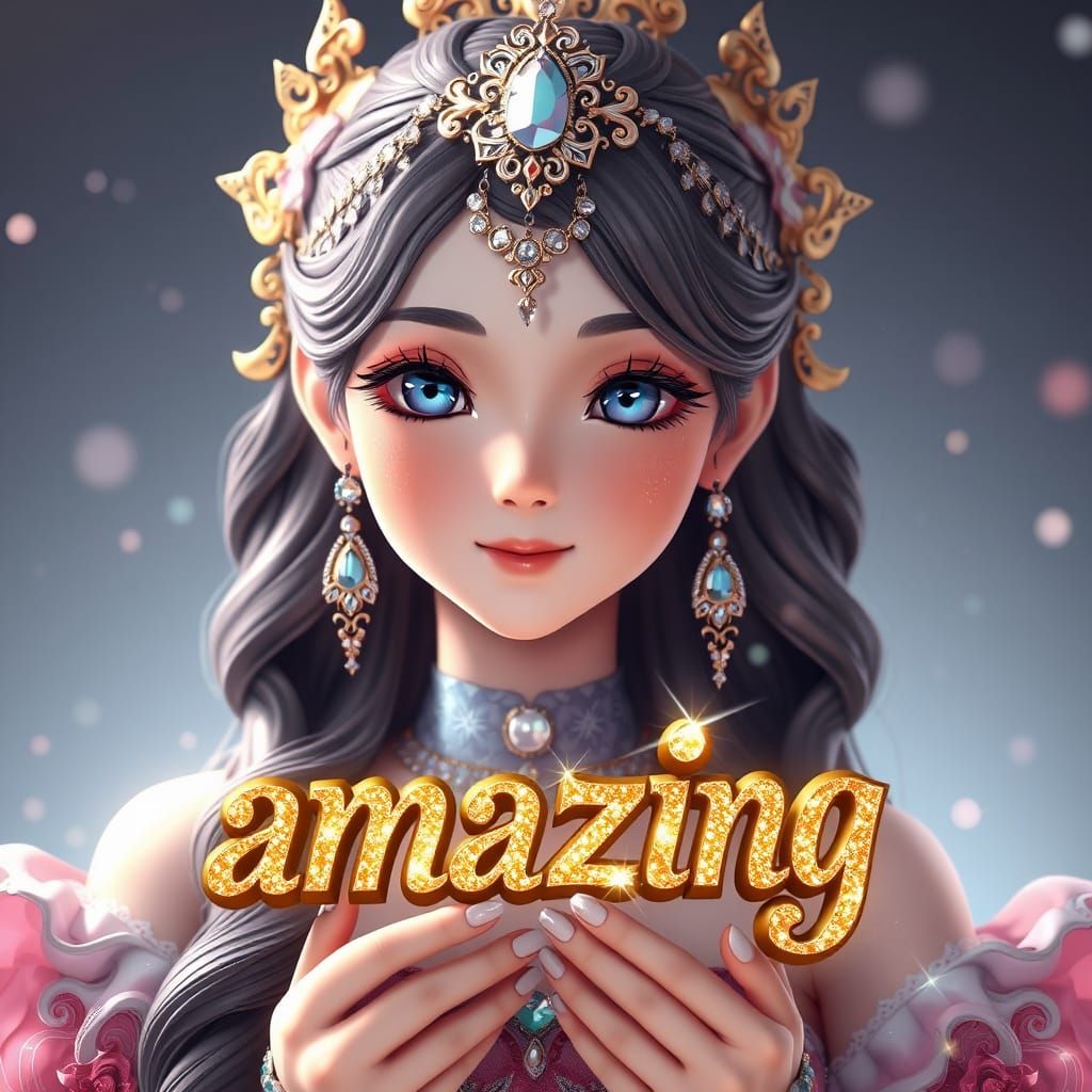 Lady in Glittering 3D Anime Art