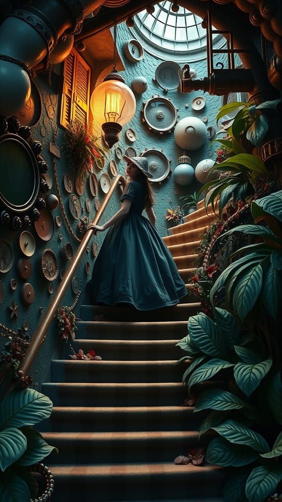 Steampunk Lady Ascending in Surreal Collage