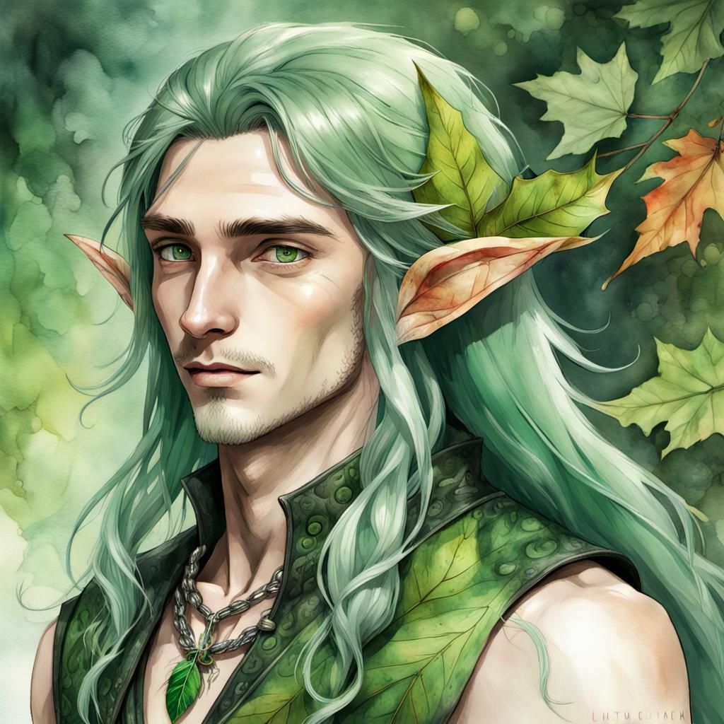 Realistic Elf Male in Vibrant Watercolor Fusion