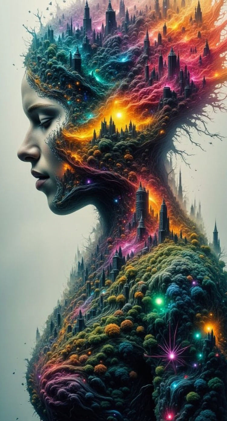 Surreal Triptych: Fragmented Figure Dissolving into Light