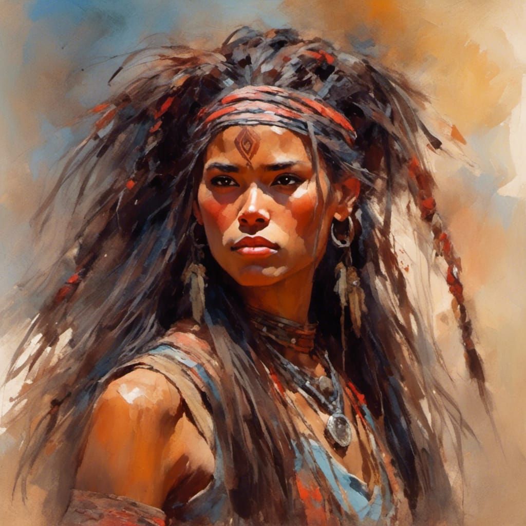 Beautiful Latina Warrior with Long Braids Portrait