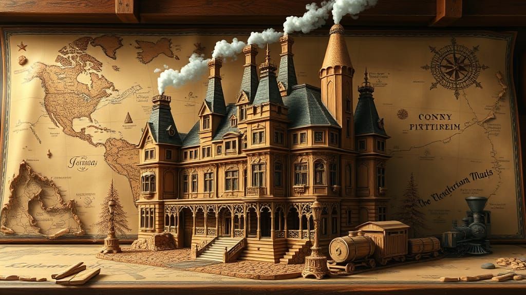 Victorian Mansion Carved from Giant Wooden Pencil