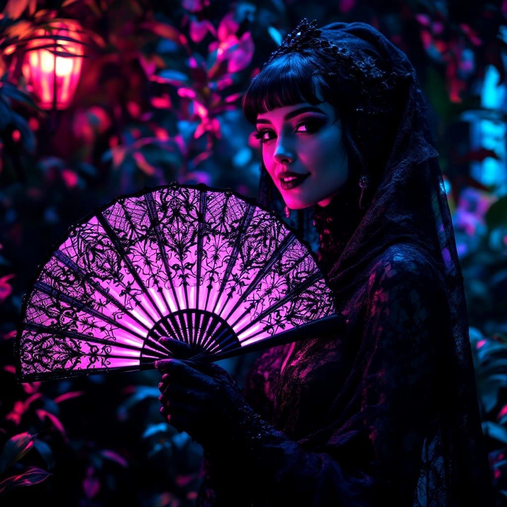 Glowing Victorian Courtesan in Black Light Art