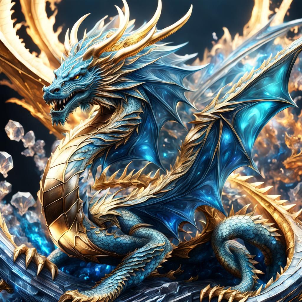 crystal blue and gold dragon