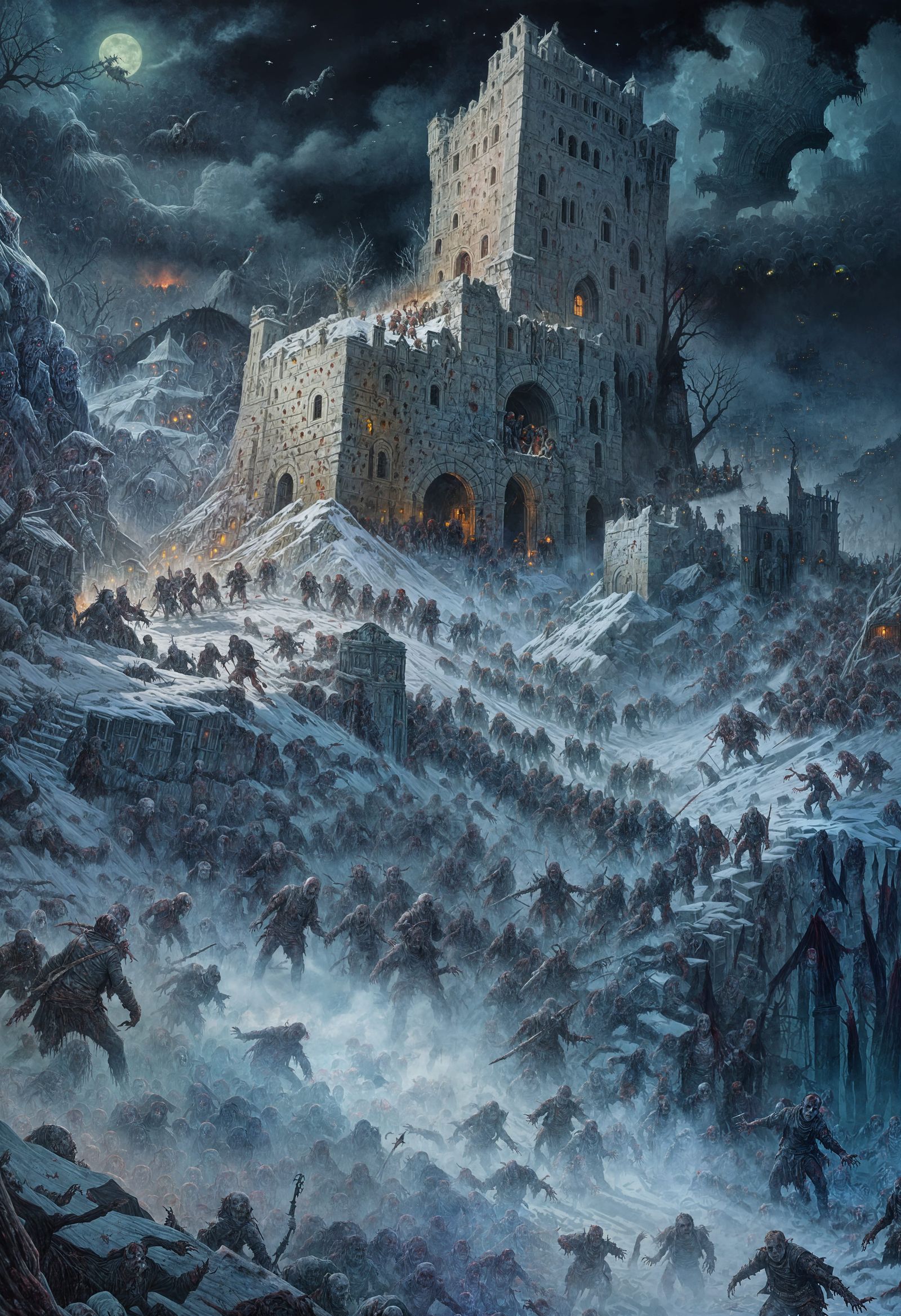 Undead Horde Storms Mountain Stronghold: Acrylic Art
