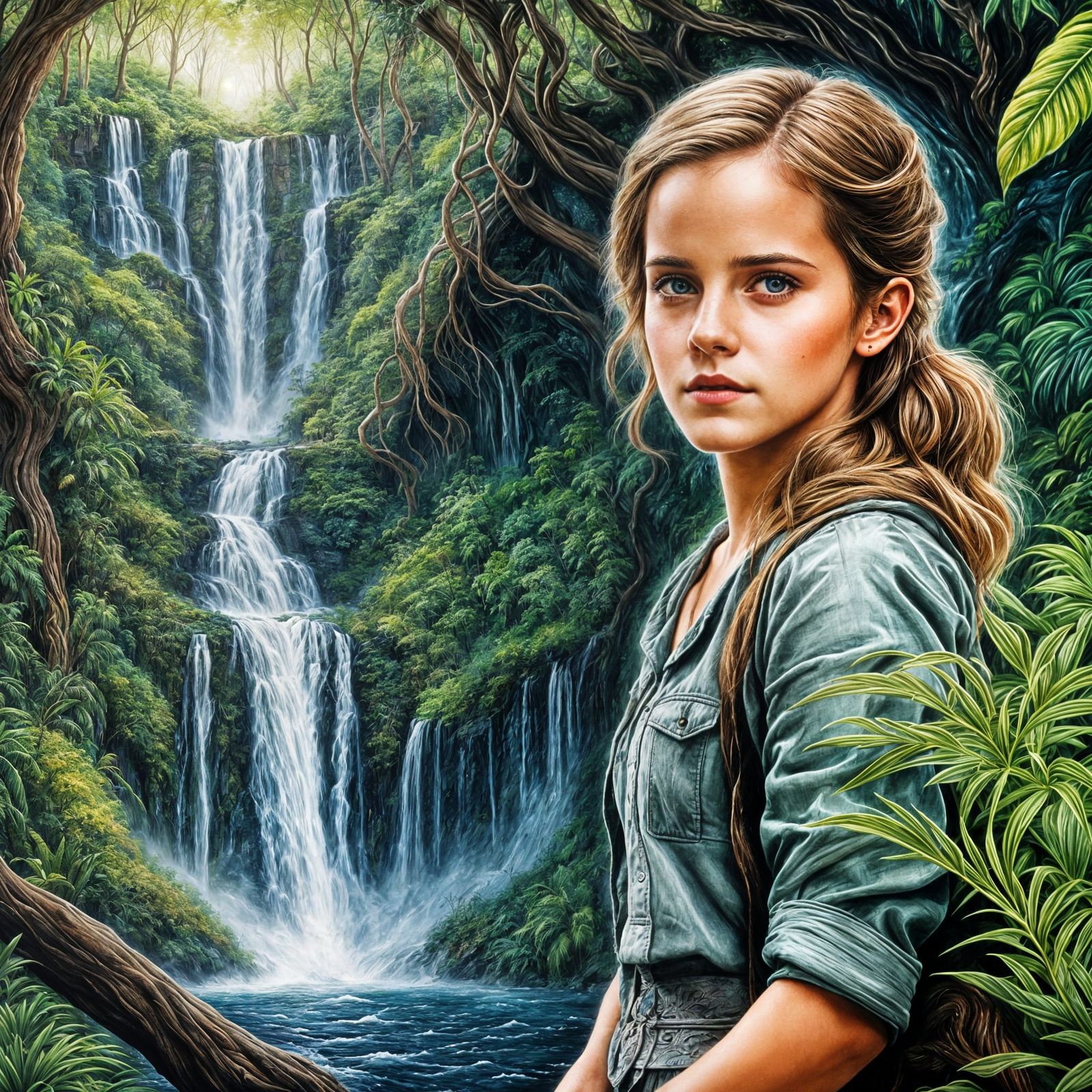 Emma Watson Portrait in Color Pencil Sketch