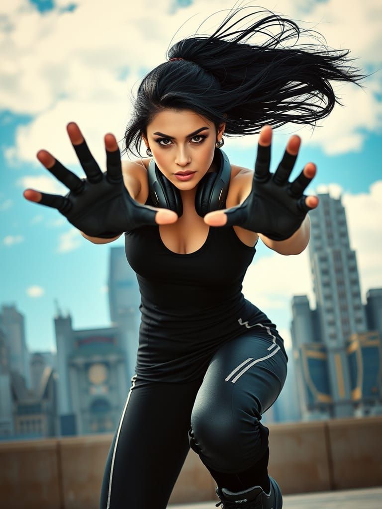 Cyberpunk Warrior in Sci-Fi Cityscape