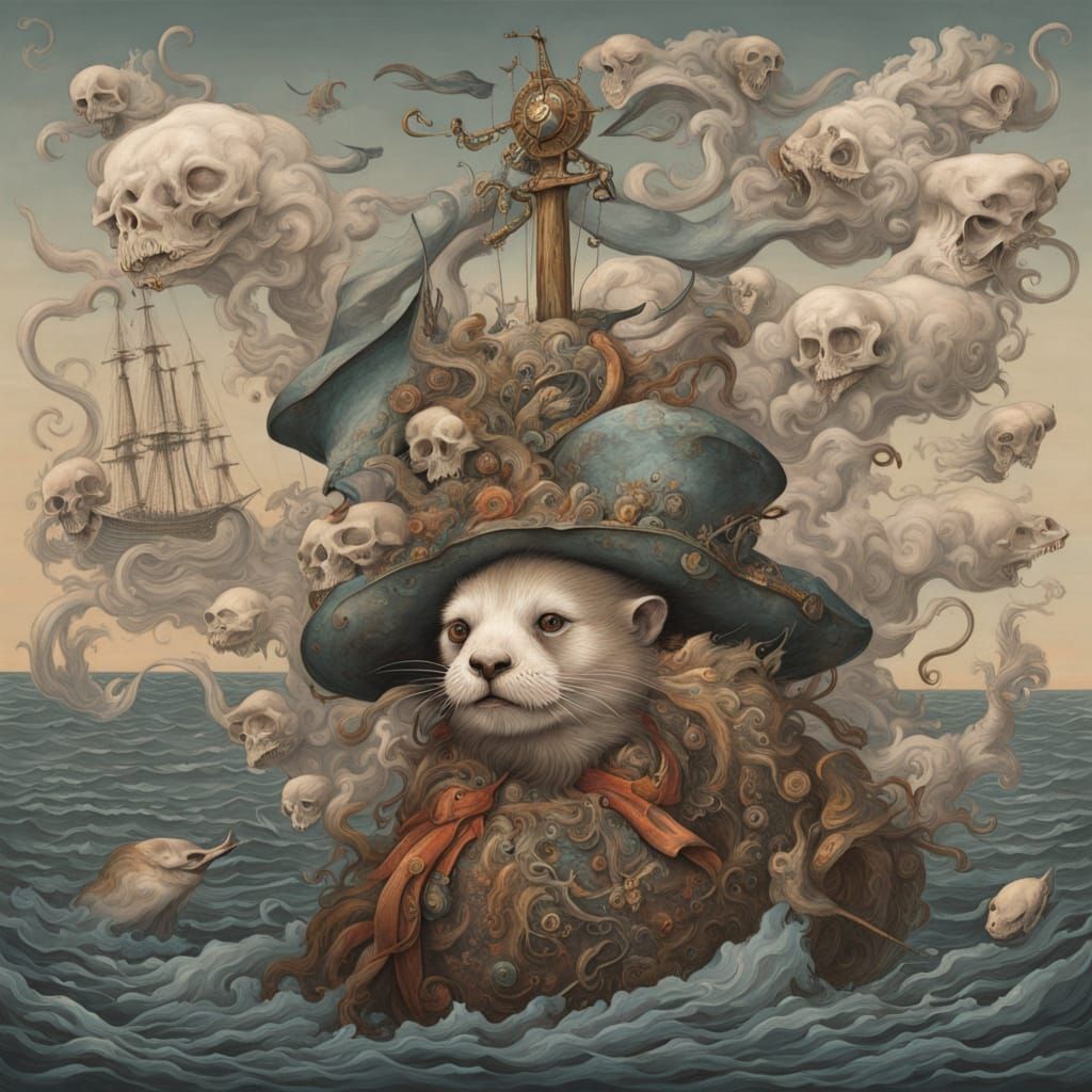 Otter Pirate Portrait Inspired by Da Vinci's Sfumato