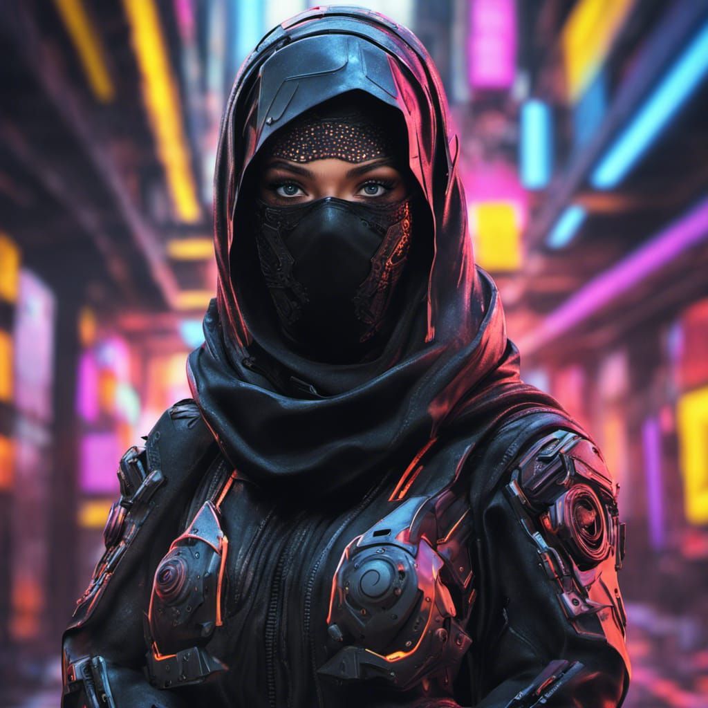 Girl in Niqab with Neon Ambiance