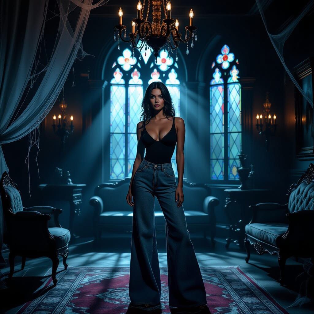 Gothic Living Room Romance: Woman in Moonlight