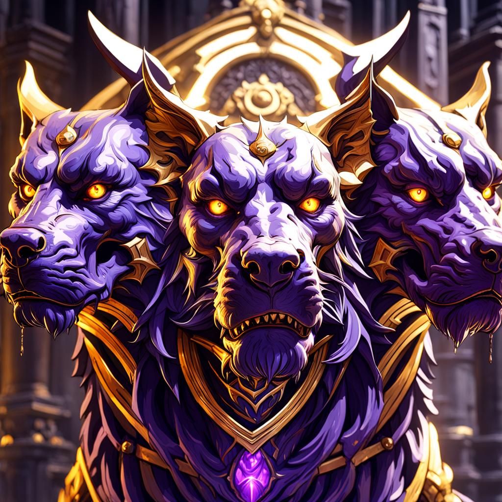 Hyperdetailed Cerberus in Dark Fantasy Style