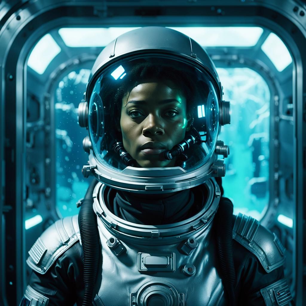 Black Astronaut Enters Underwater Base in Futuristic Film St...
