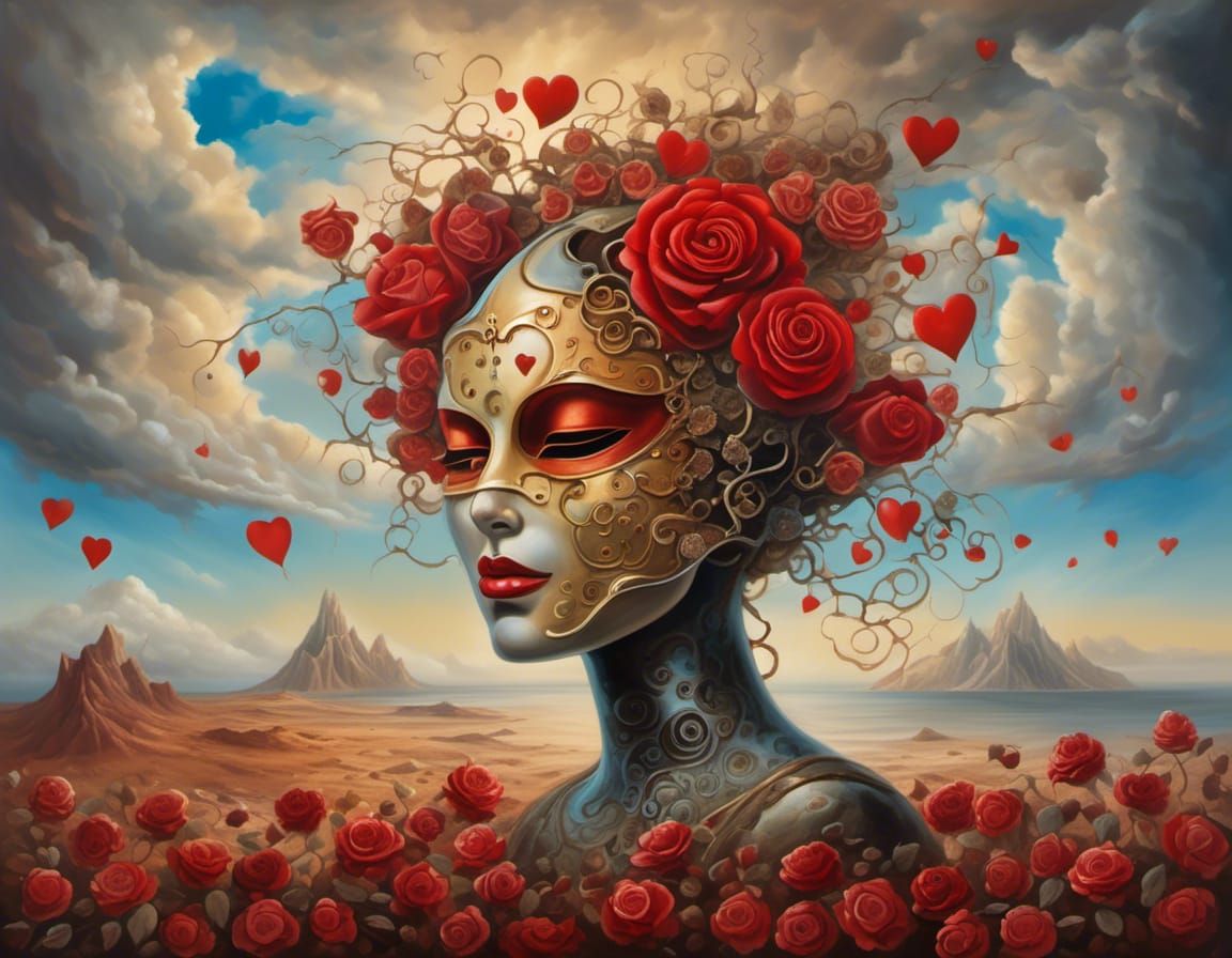 Surreal Mask in Seascape, Vladimir Kush Style