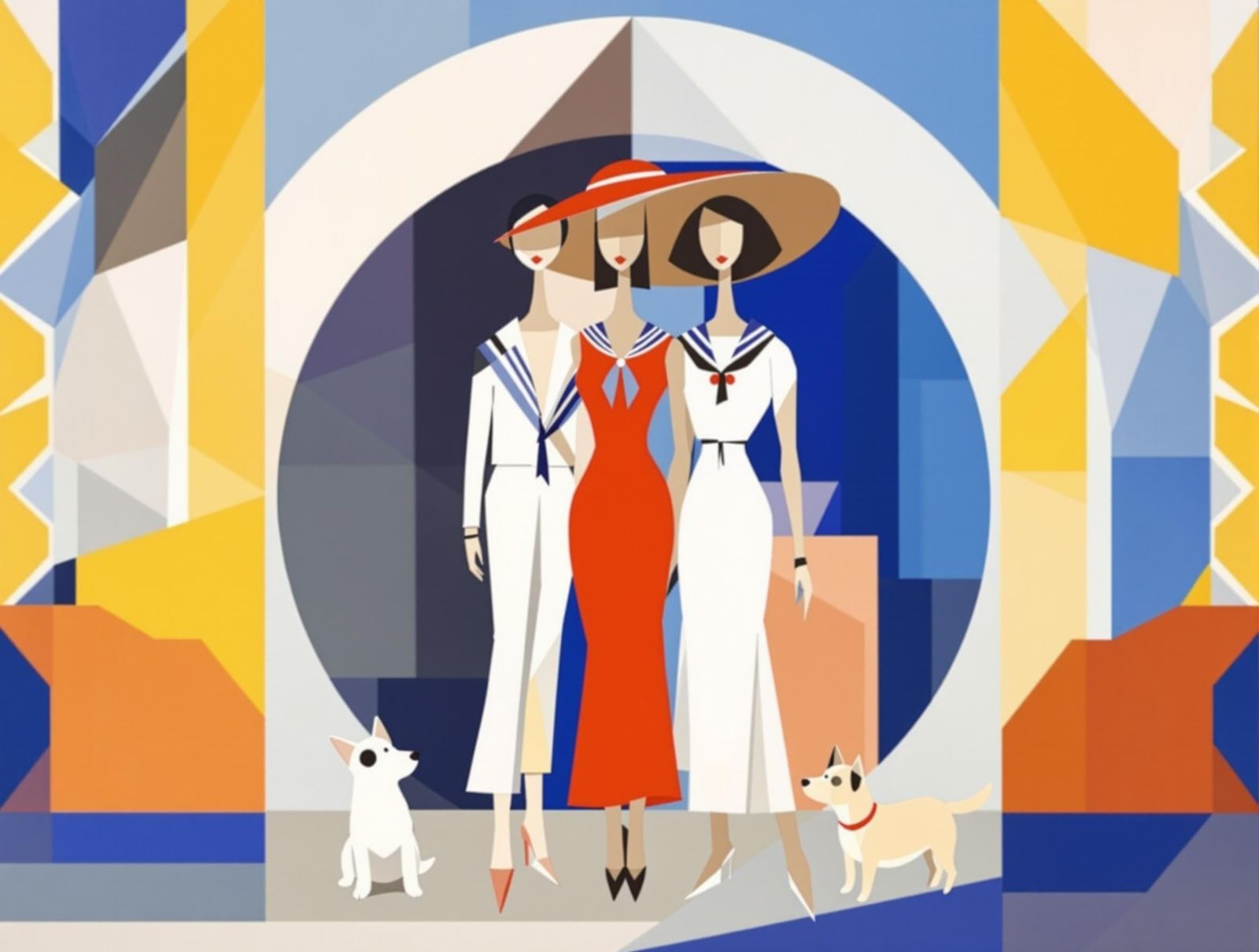 Elegant Figures in Art Deco Geometry