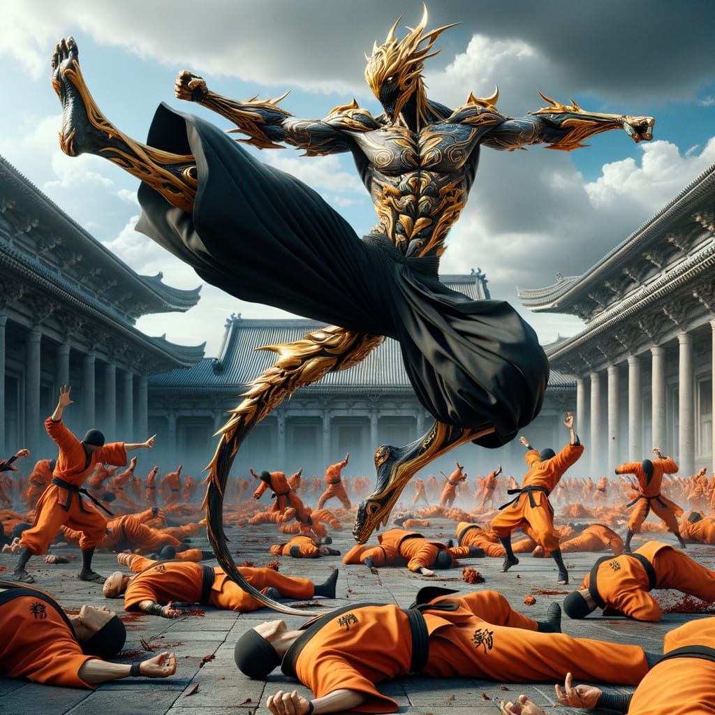 Golden Warrior in Ancient Palace