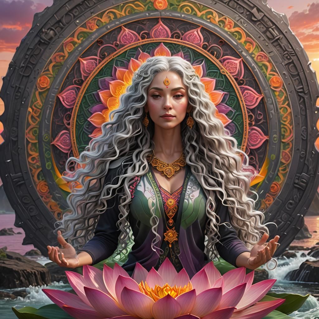 Yoga Woman at Sunrise: Detailed Matte Painting