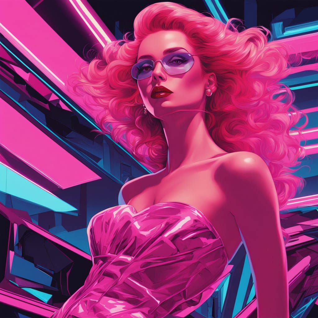 Elegant 80s Goddess in Neon Retrowave