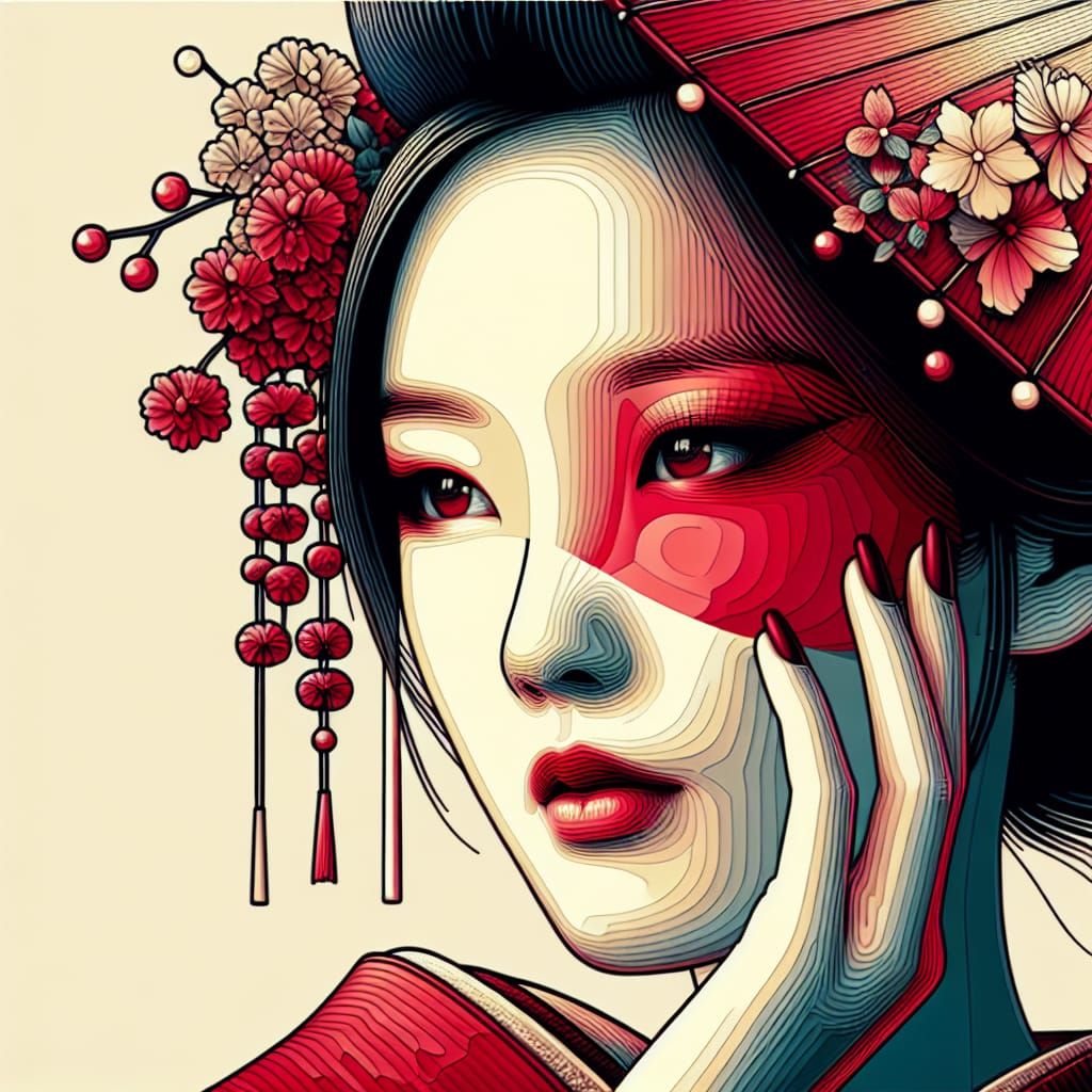 Geisha Portrait in Digital Art Style