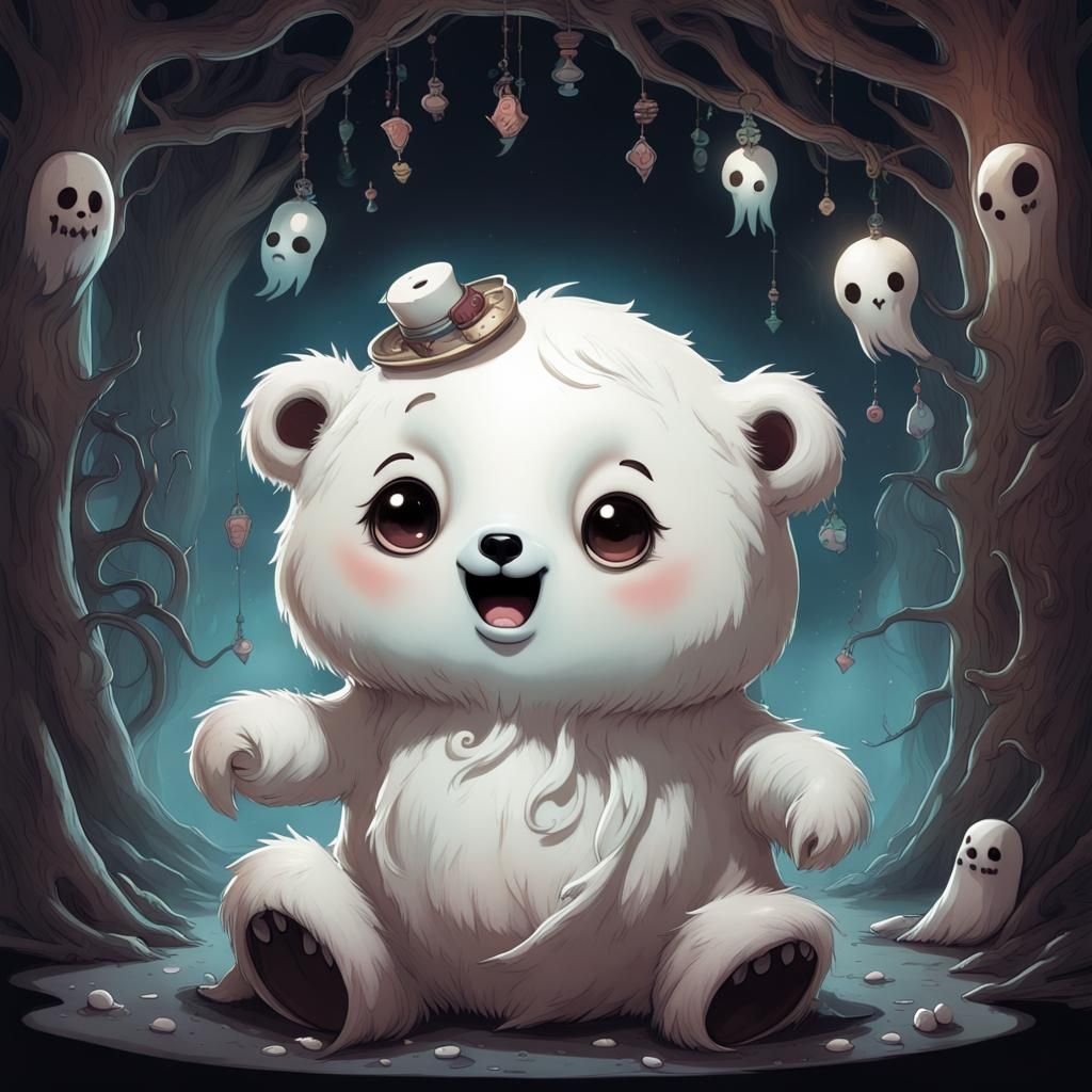 Chibi Ghost Bear Portrait in Dark Fantasy Style