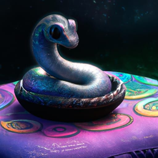 Iridescent Baby Snake on Cushion: 3D Digital Art
