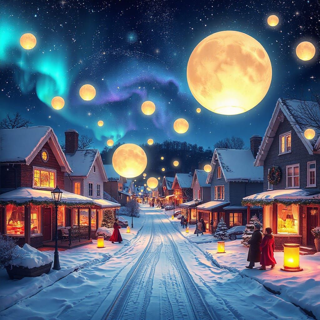 Candlelight Eve: Winter Sky with Glowing Lanterns