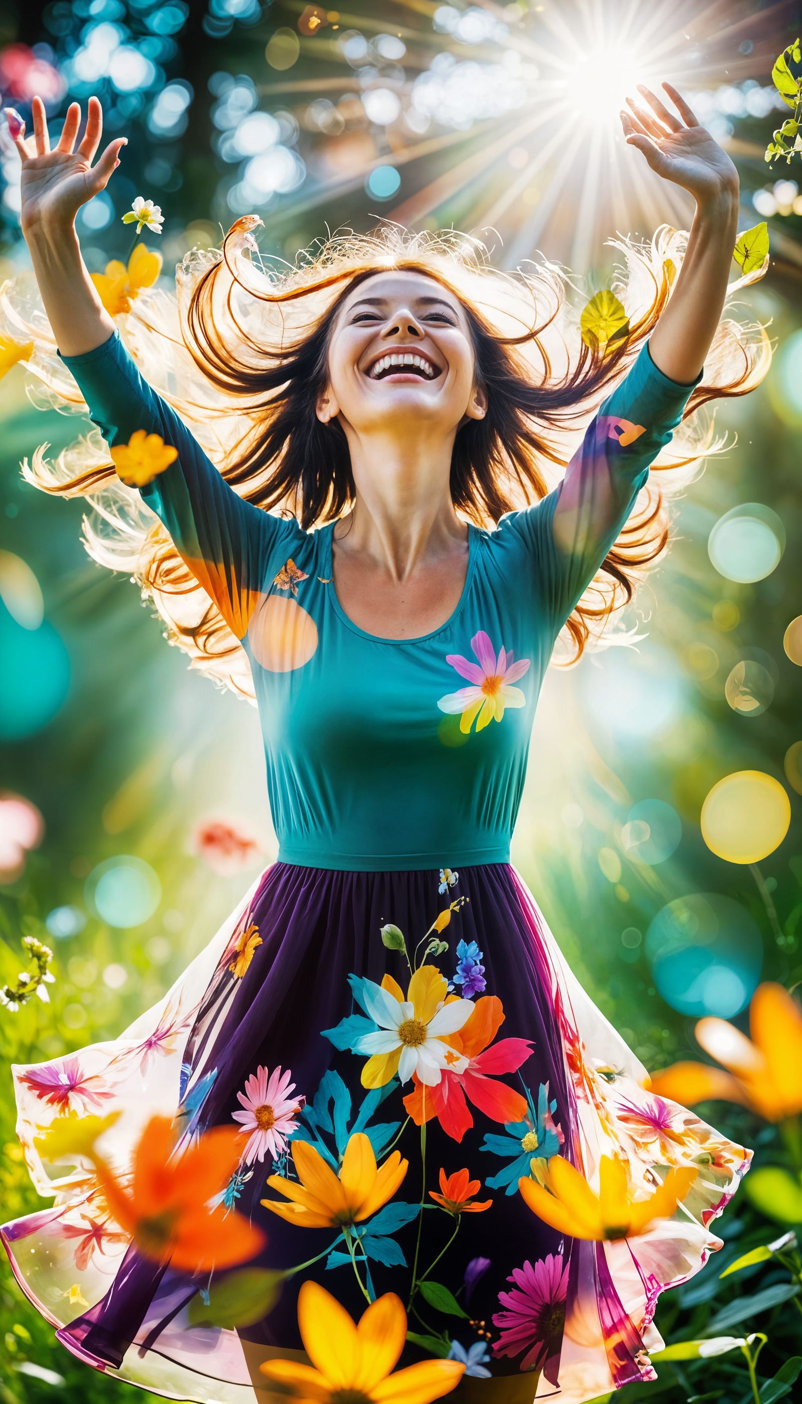 Joyful Silhouette in Vibrant Double Exposure