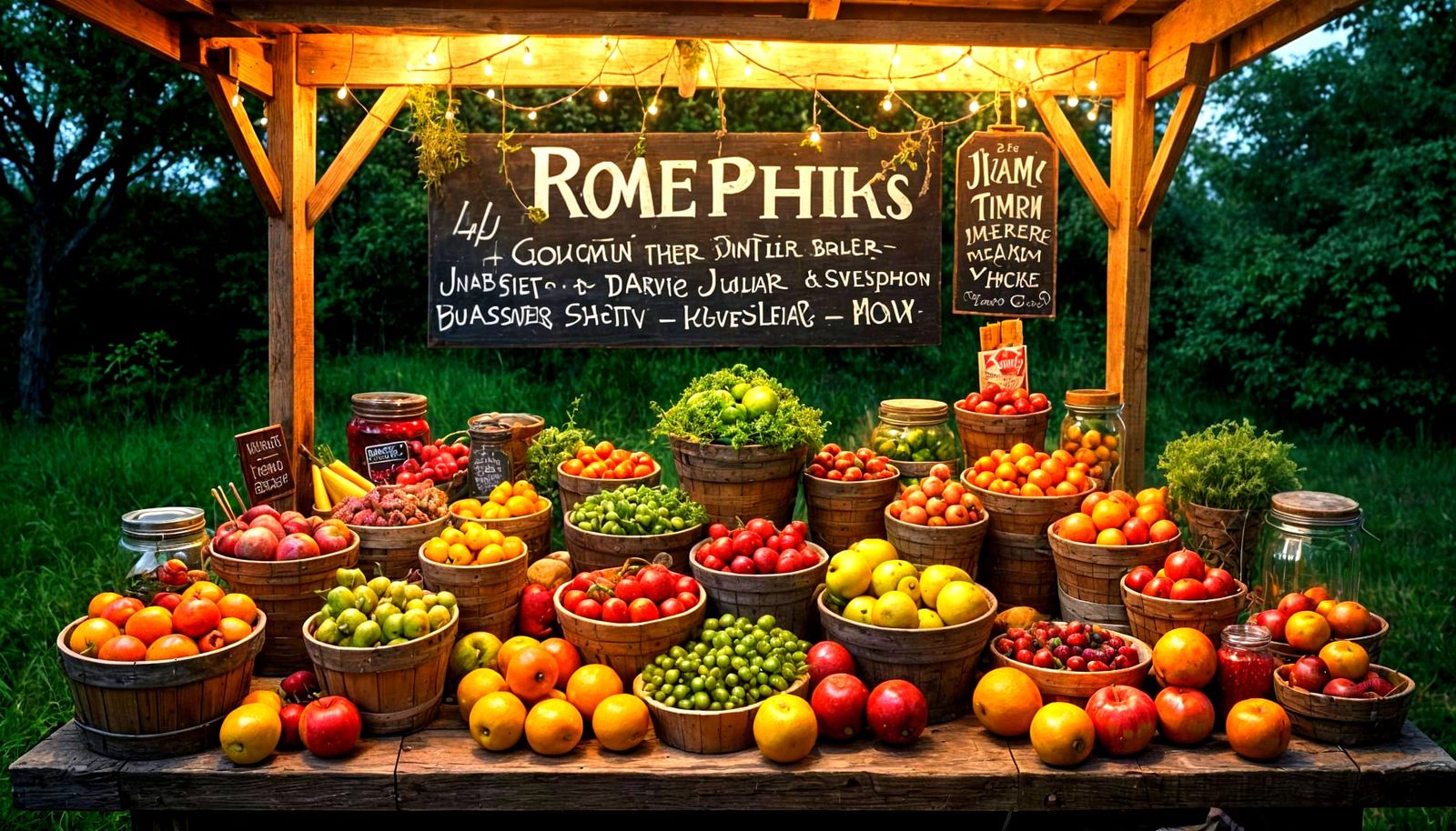 Charming Farmstand Scene at Dusk: Photorealistic Detail