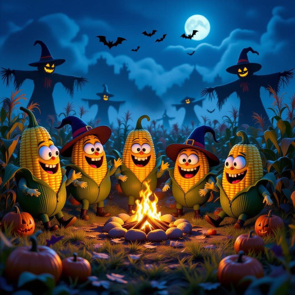 Whimsical Nightmare Harvest Festival in 3D Animation Style