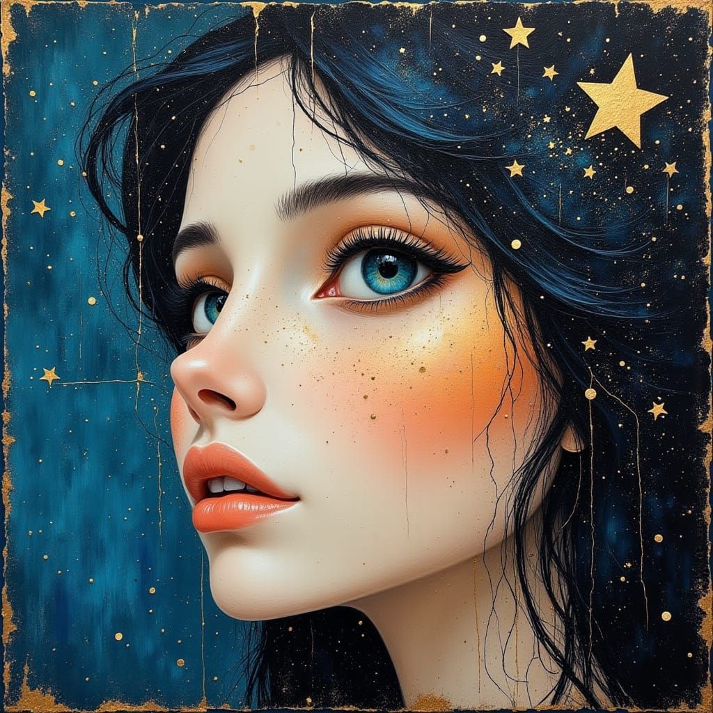 Princess Jasmine's Dreamy Gaze Amidst Starry Night