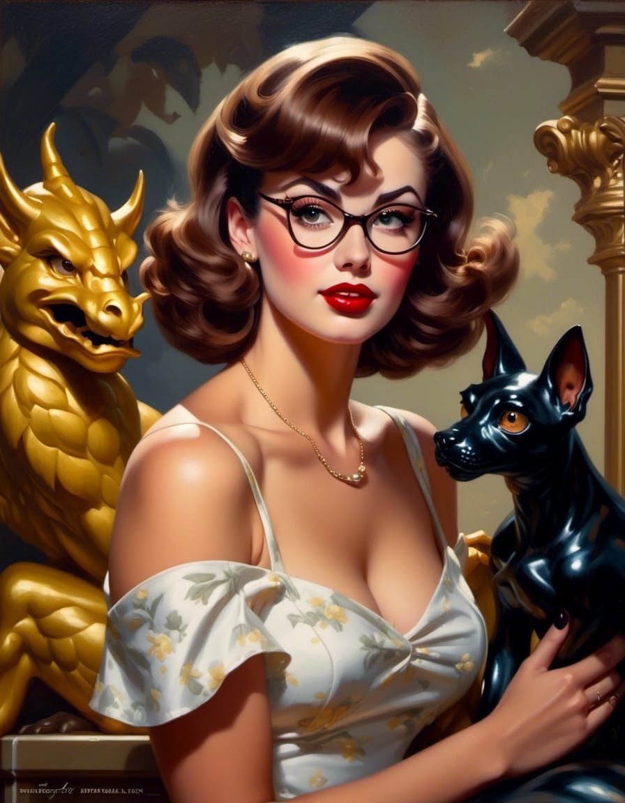 Classic Pin-Up Portrait in Impressionistic Style