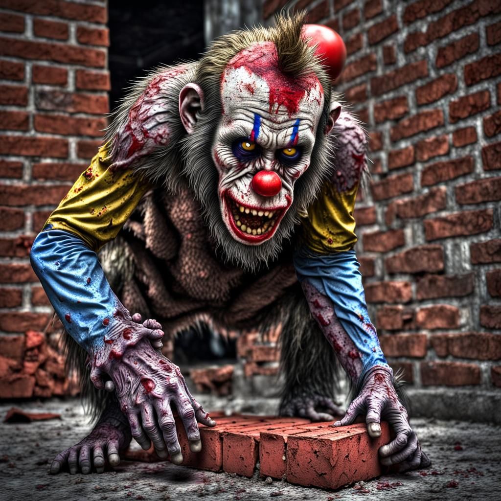 Hyperrealistic Zombie Monkey Clown Defecating Brick