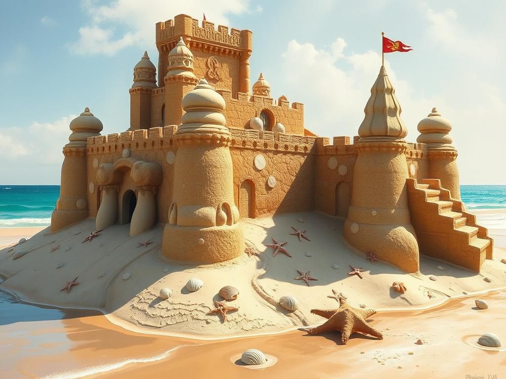 Colossal Sandcastle in Impressionist Matte Painting Style