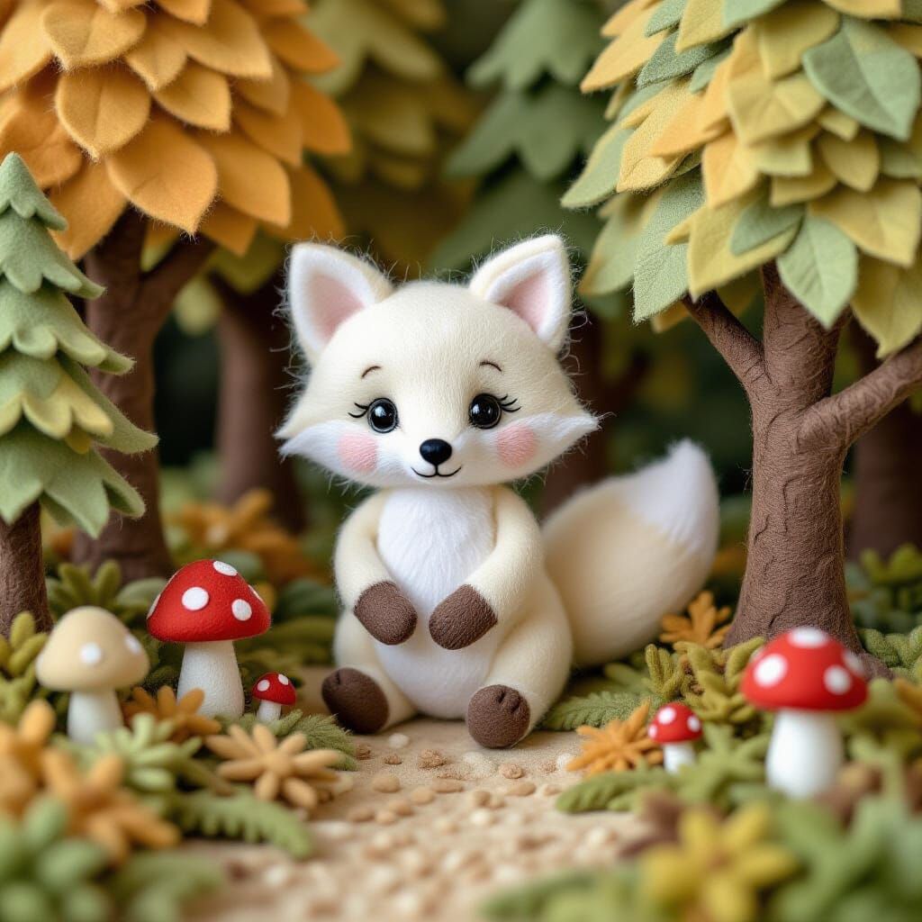 Whimsical Felt Fox in Enchanted Forest