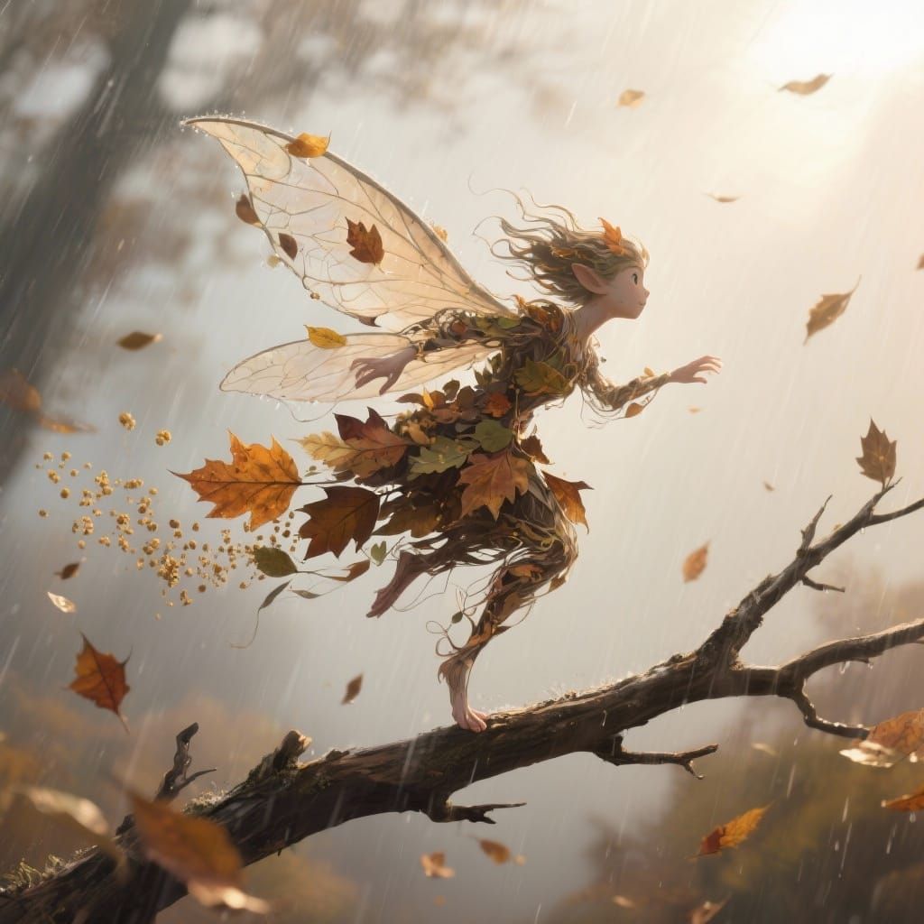 Autumn Sprite Dancing on a Winter Branch