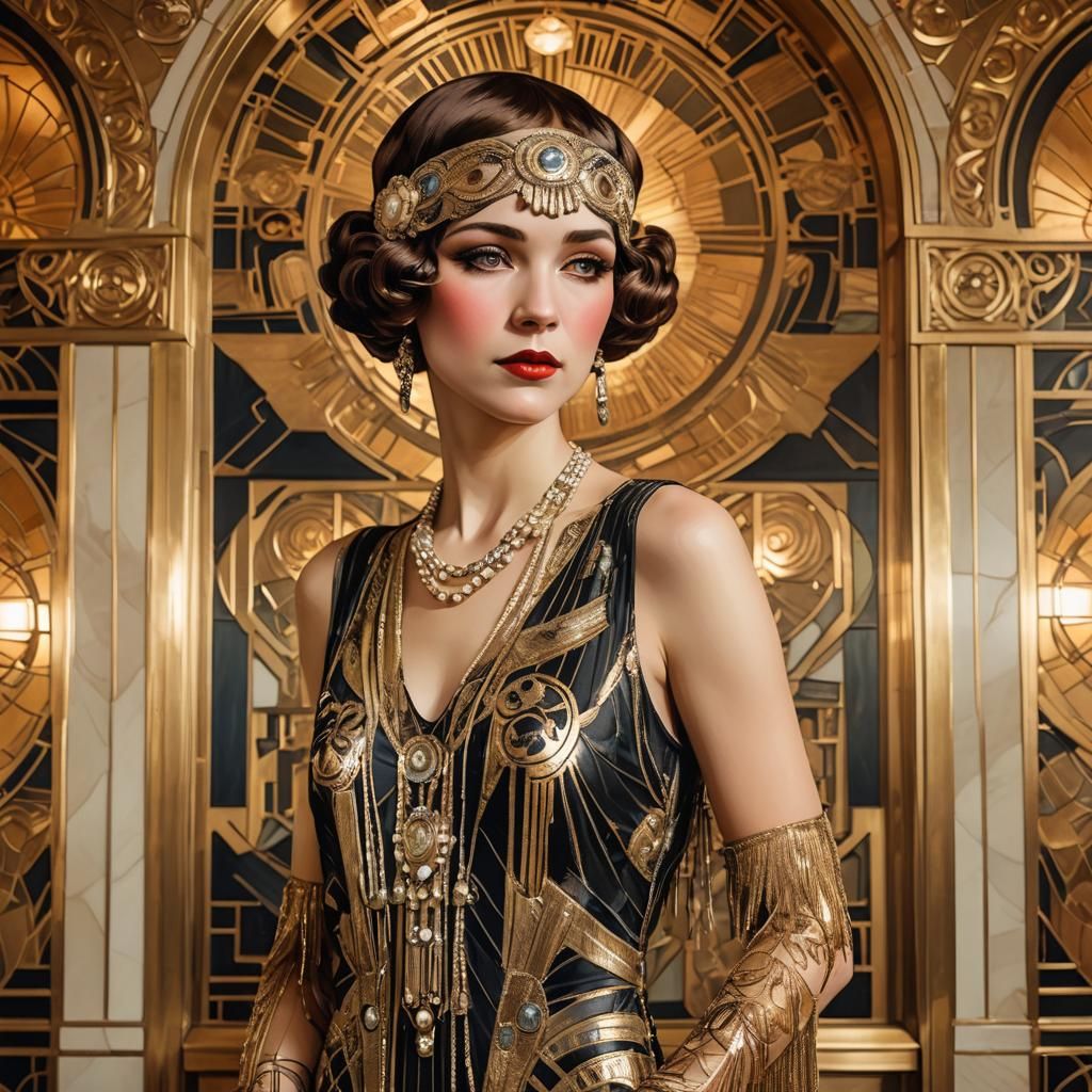 Art Deco Flapper in Jugendstil Hotel Lobby