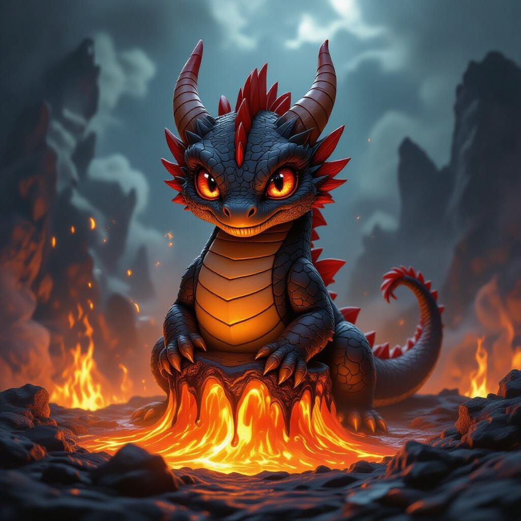 Chocolate Dragon Emerges from Caramel Volcano