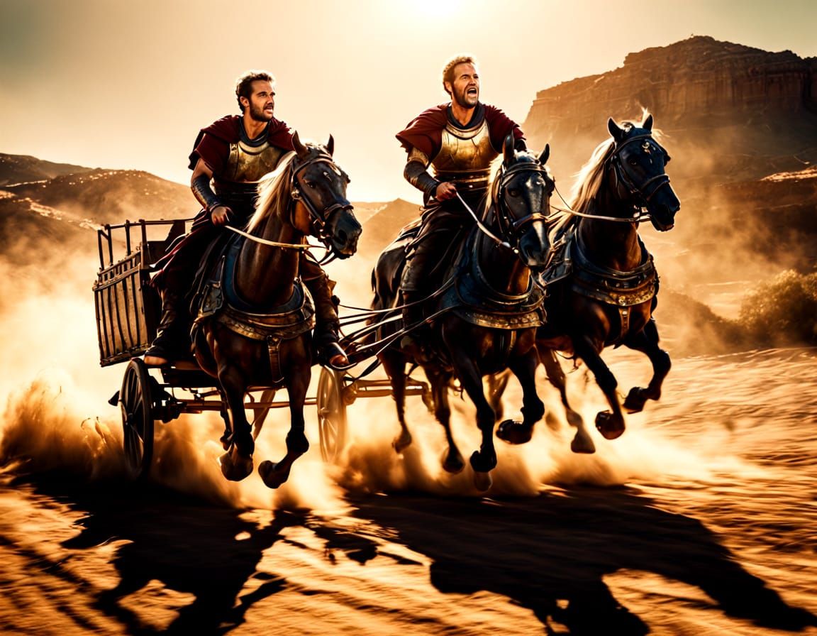 Ben Hur on Chariot: Epic Cinematic Film Still