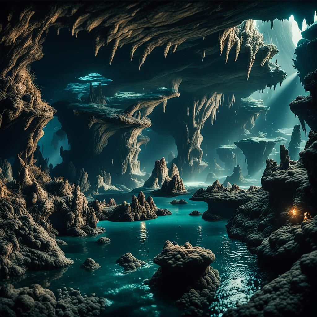 Mysterious Deep Ocean Cave: Cinematic Underwater World