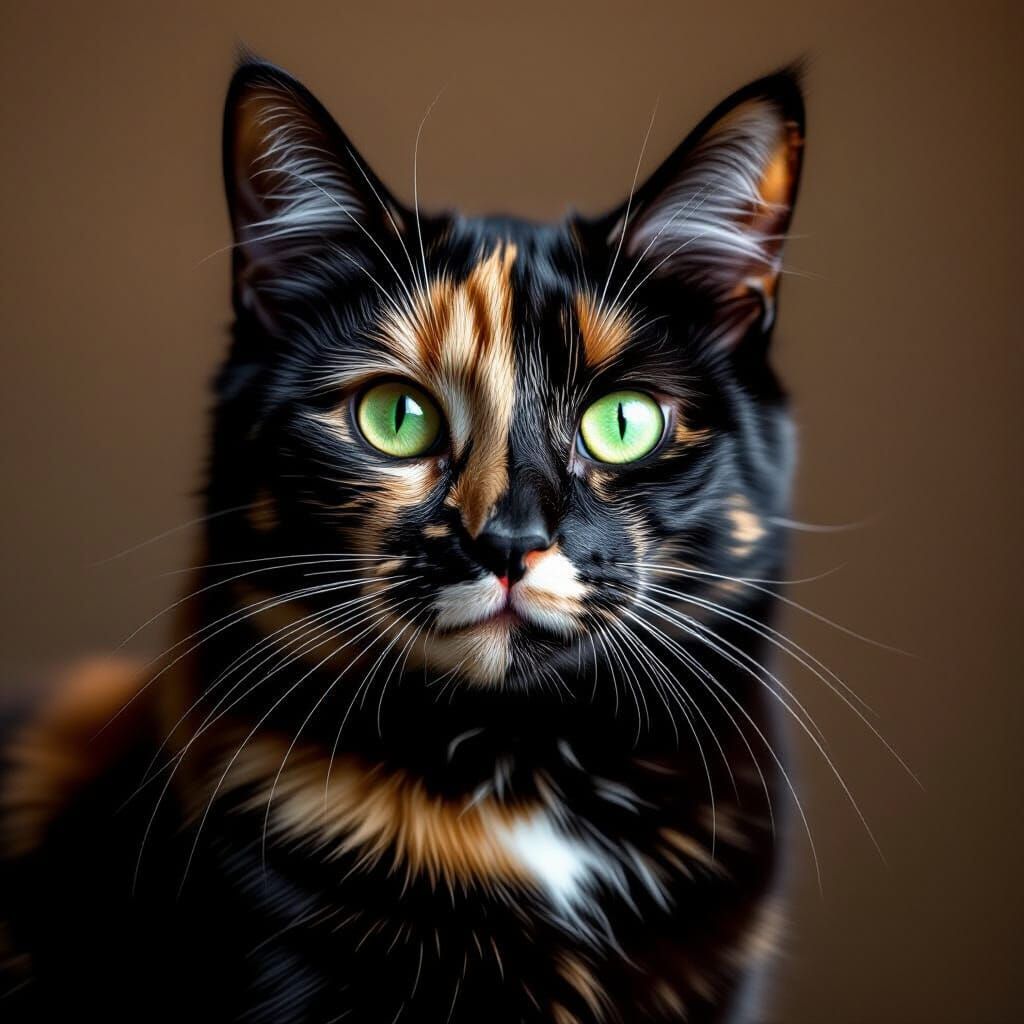 Calico Cat with Striking Green Eyes