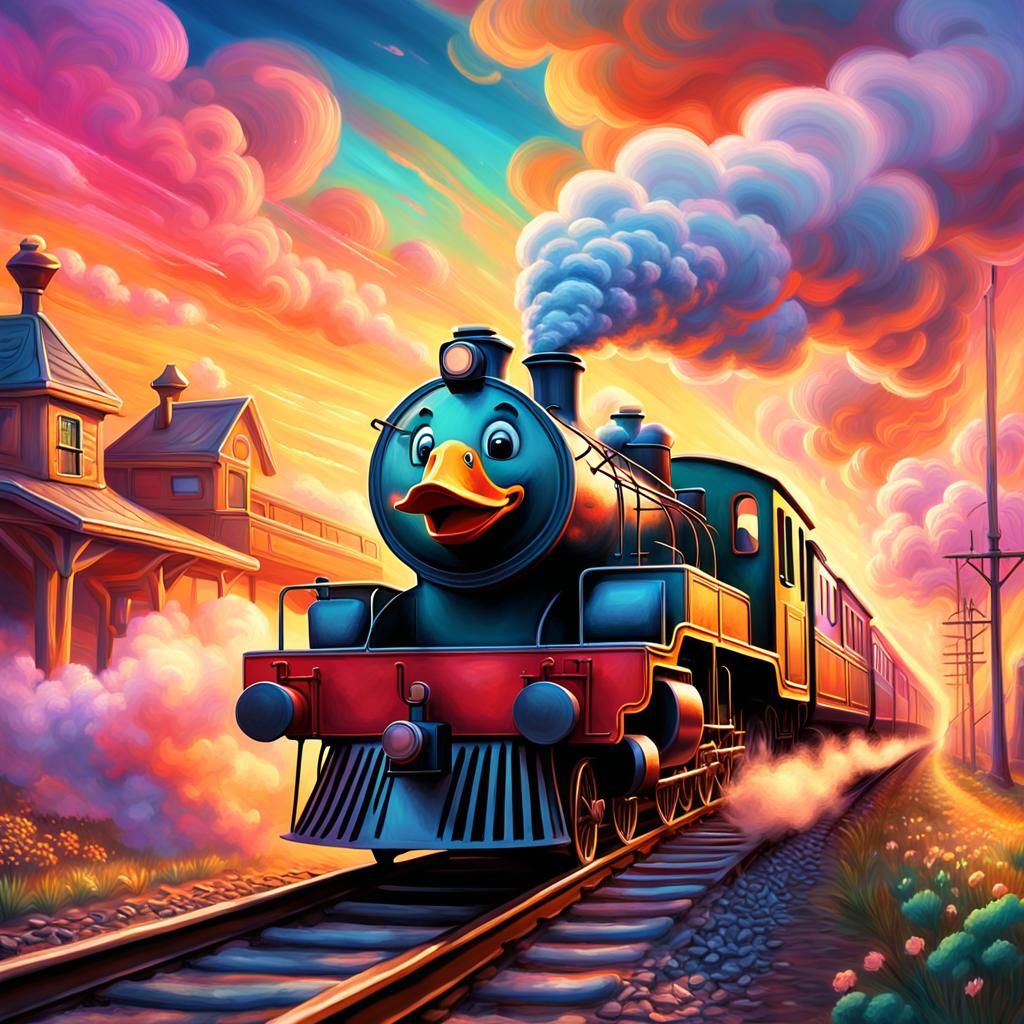 Duck Train in Whimsical Fantasy Digital Painting