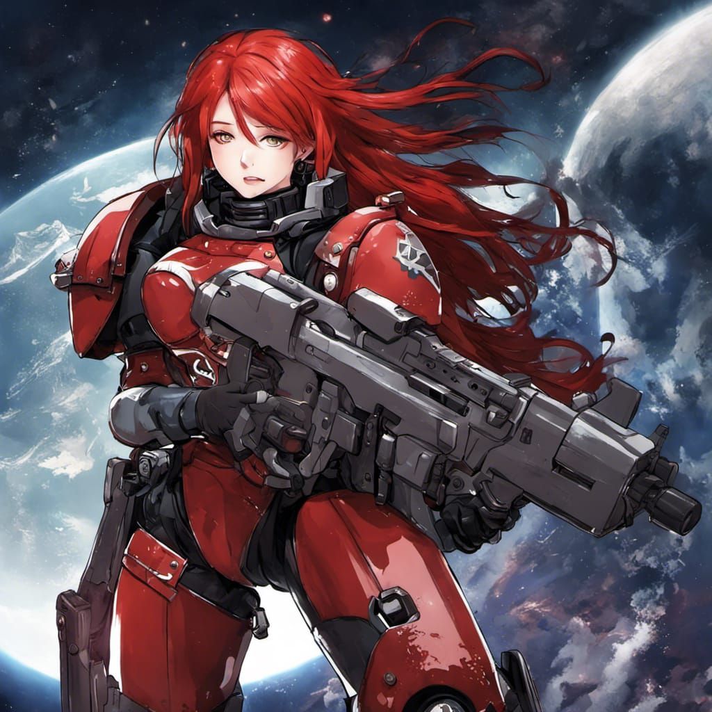 Anime Space Marine Girl in 40K Style