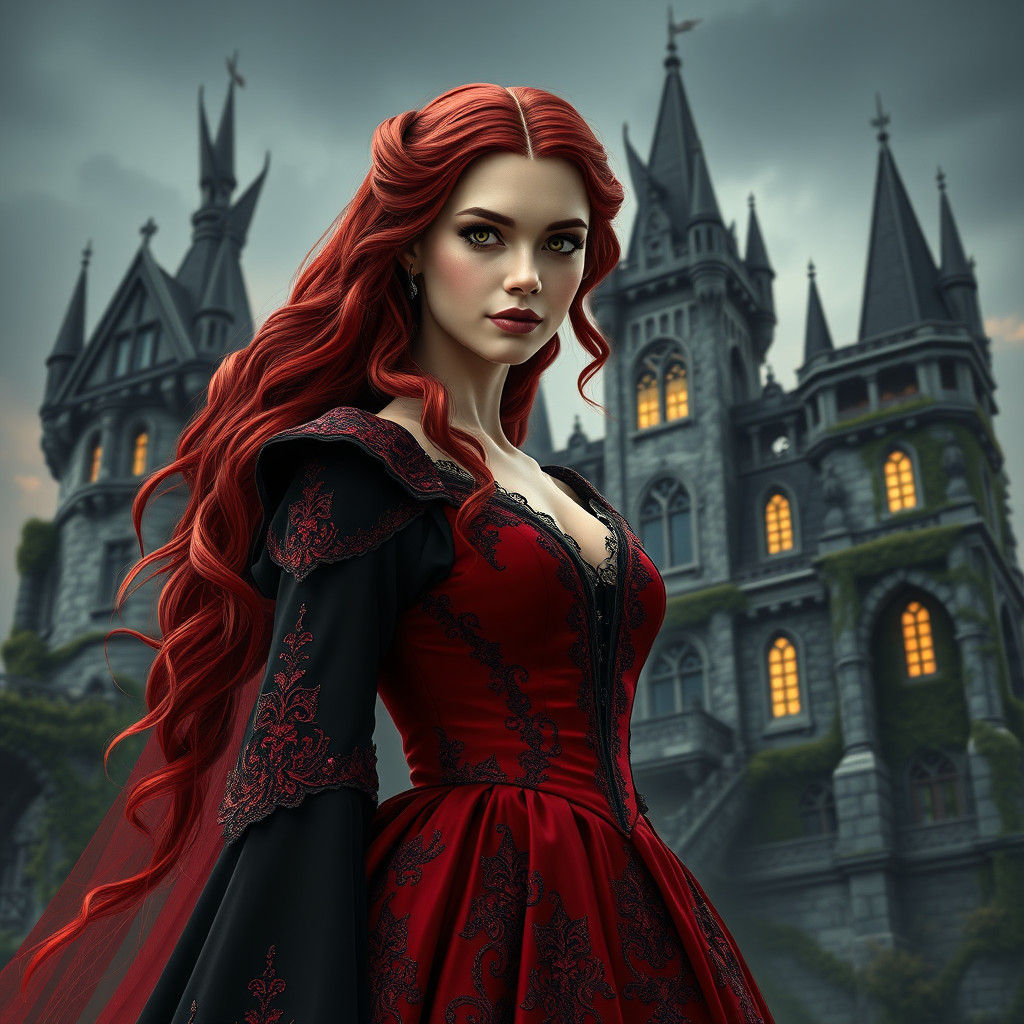 Red-Haired Princess in Gothic Castle Setting