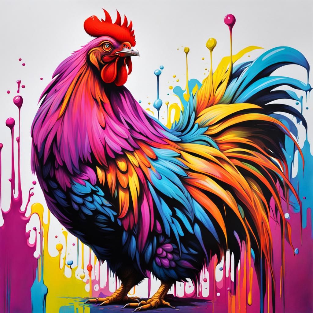 Neon Chicken Graffiti Splash Art