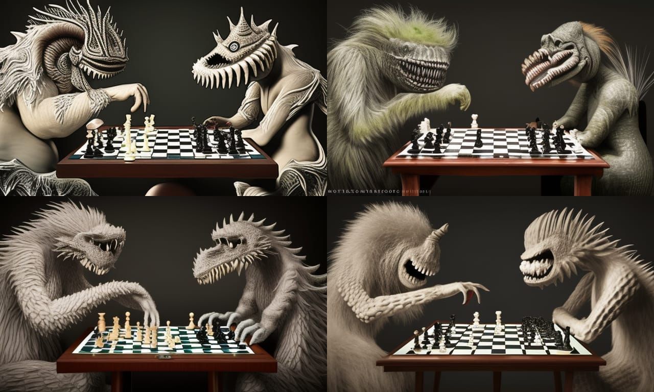 Monsters Playing Chess in Hyperdetailed Style