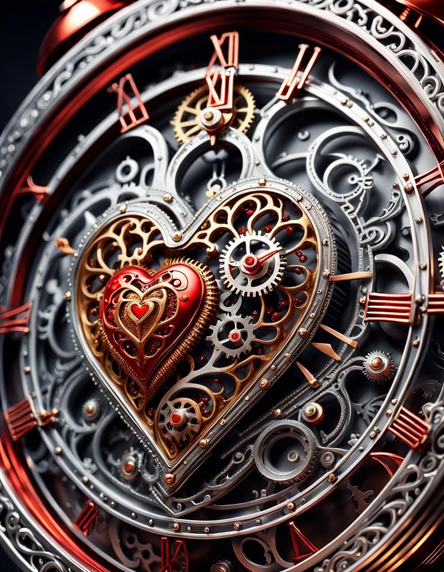 Intricate Biomechanical Heart with Silver Filigree