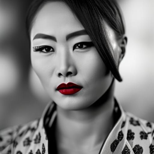 Yakuza Woman Portrait in Pencil Sketch Style