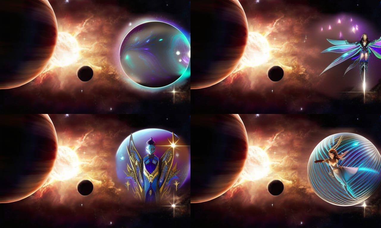 Glowing Superhero Woman in Space Concept Art