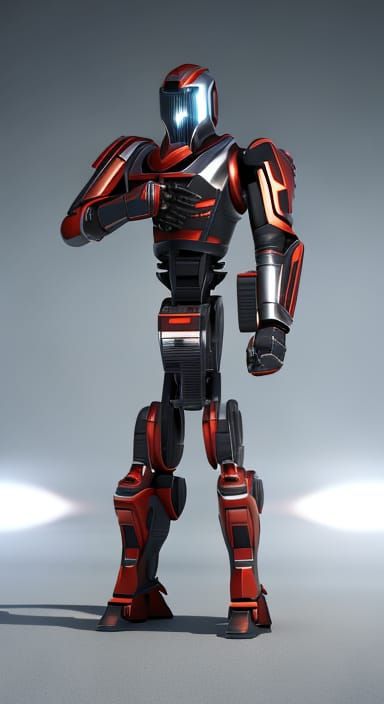 Humanoid Robot with Flamethrower in 3D Game Style