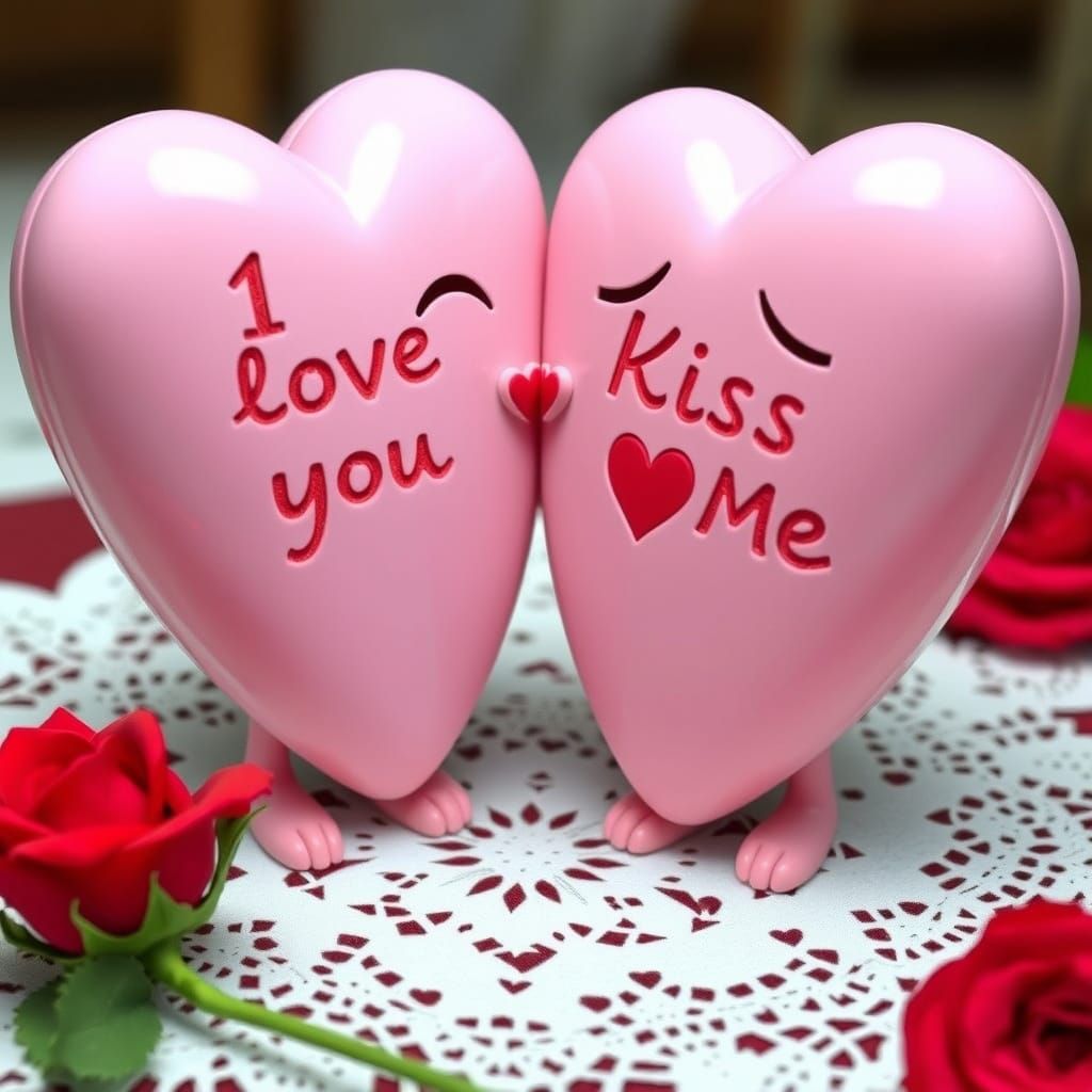 Pastel-Colored Candy Hearts Share a Sweet Kiss